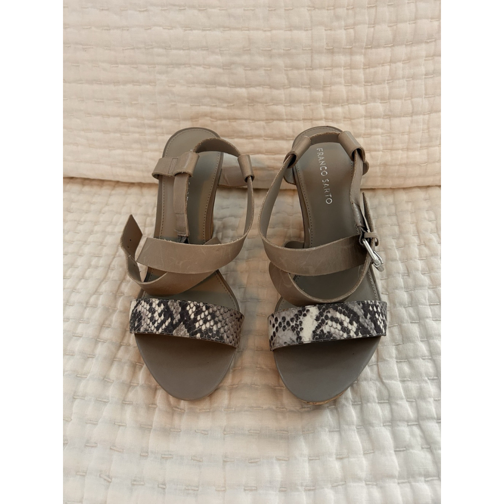 Franco Sarto Snake Print Cork Wedge Crisscross Leather Strap Sandal Sz 10 - Picture 9 of 9
